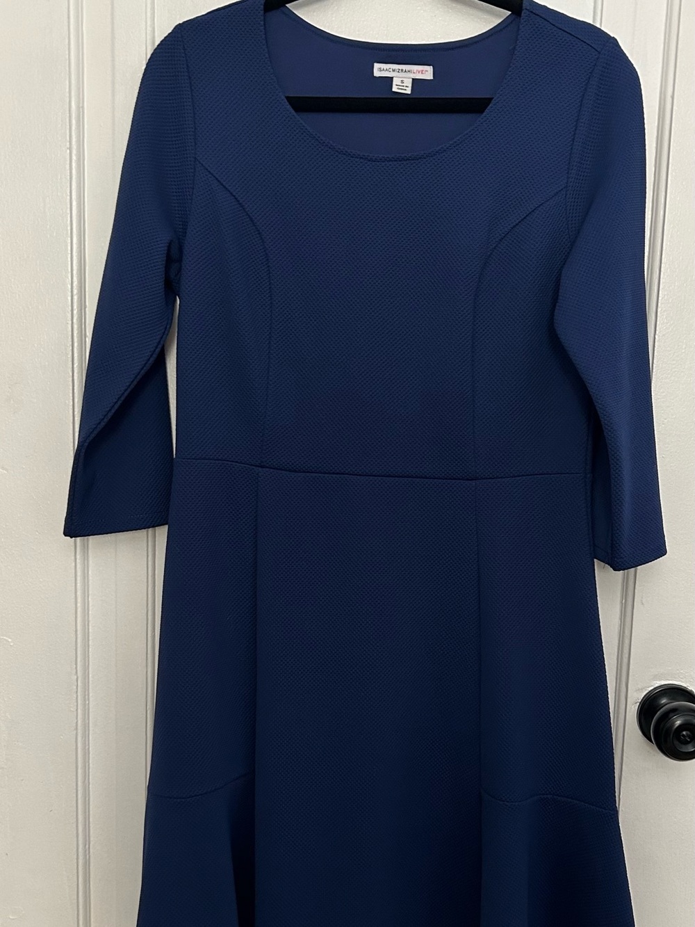 Isaac Mizrahi Navy Textured Fit-and-Flare Dress